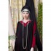 Party wear double layered abaya- Black-Red
